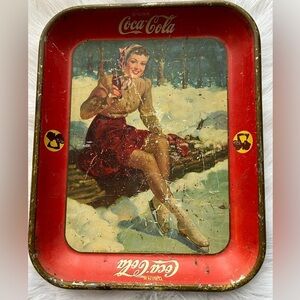 Vintage 1941 Coke Cola Ice Skater Girl Serving Tray